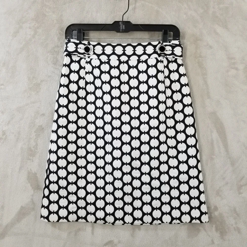 Tory Burch Pencil Skirt Women 4‎ Mod Polka Dot Belted Logo Button Lined Office